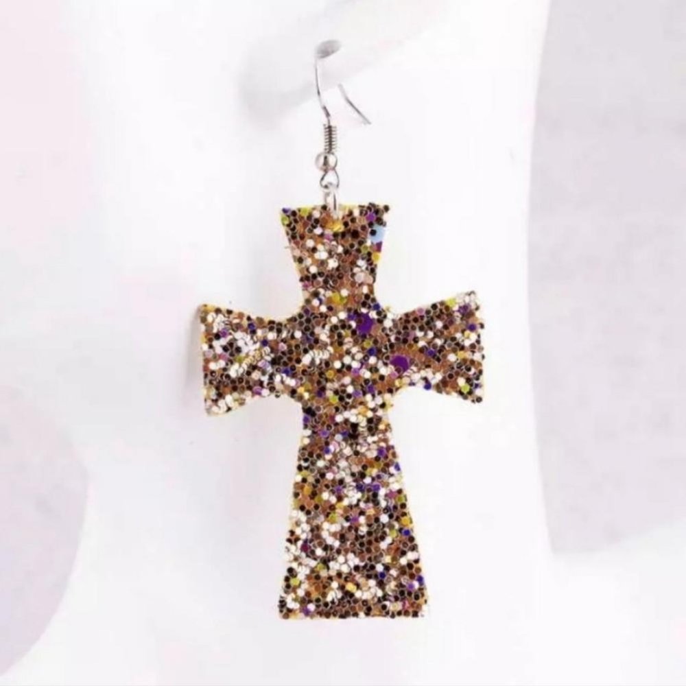 Cross Lightweight Sparkly Glitter Earrings